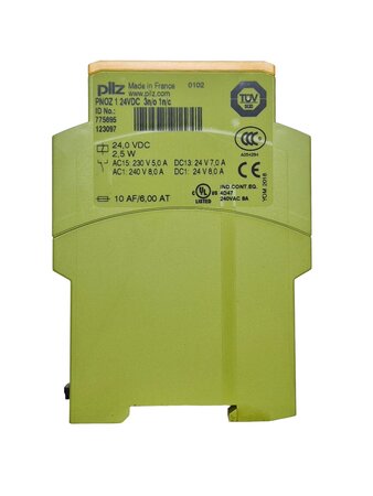 Additional image Pilz PNOZ 1 24VDC 3n/o 1n/c safety relay nameplate with ID No. 775695